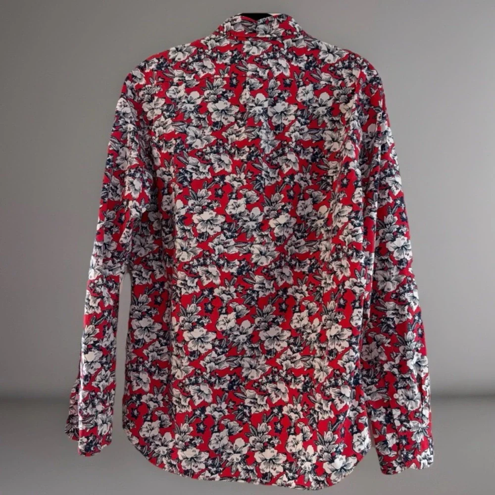 Red Floral J Crew Secret Wash Shirt Slim Medium